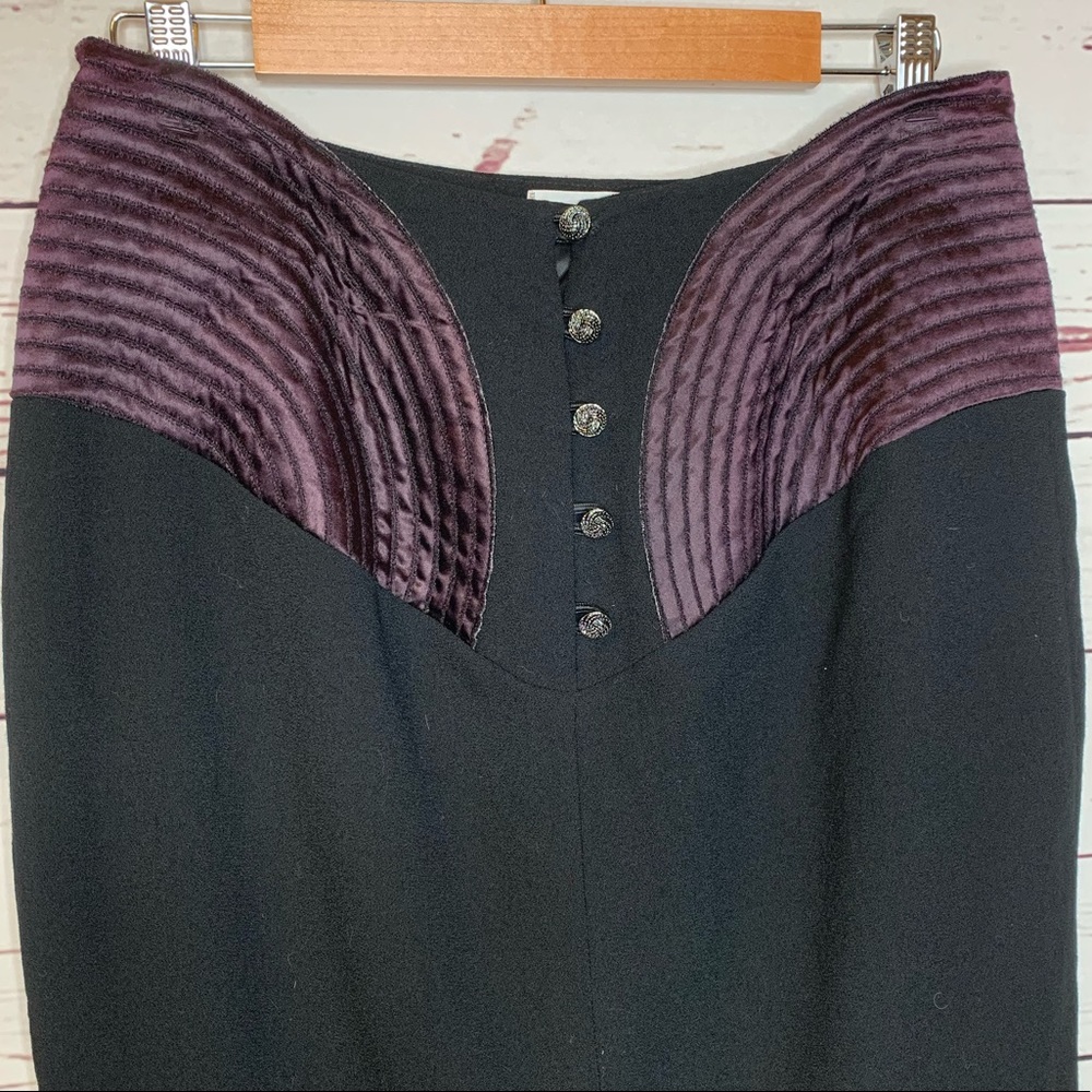 Vintage | High Waist Knee Length Wool Skirt - Picture 2 of 7
